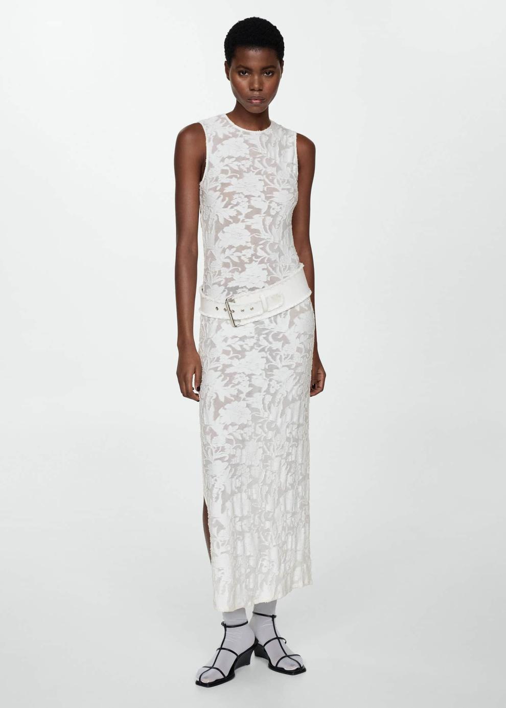 Floral embroidery dress offers at $129.99 in Mango