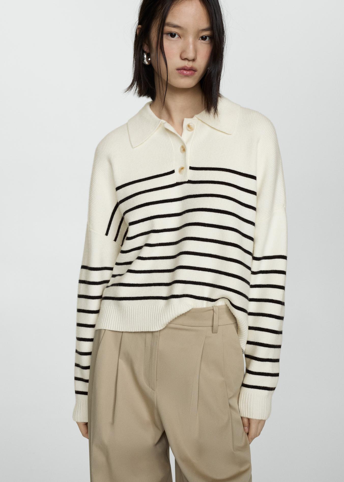 Buttoned collar knit sweater offers at $29.99 in Mango