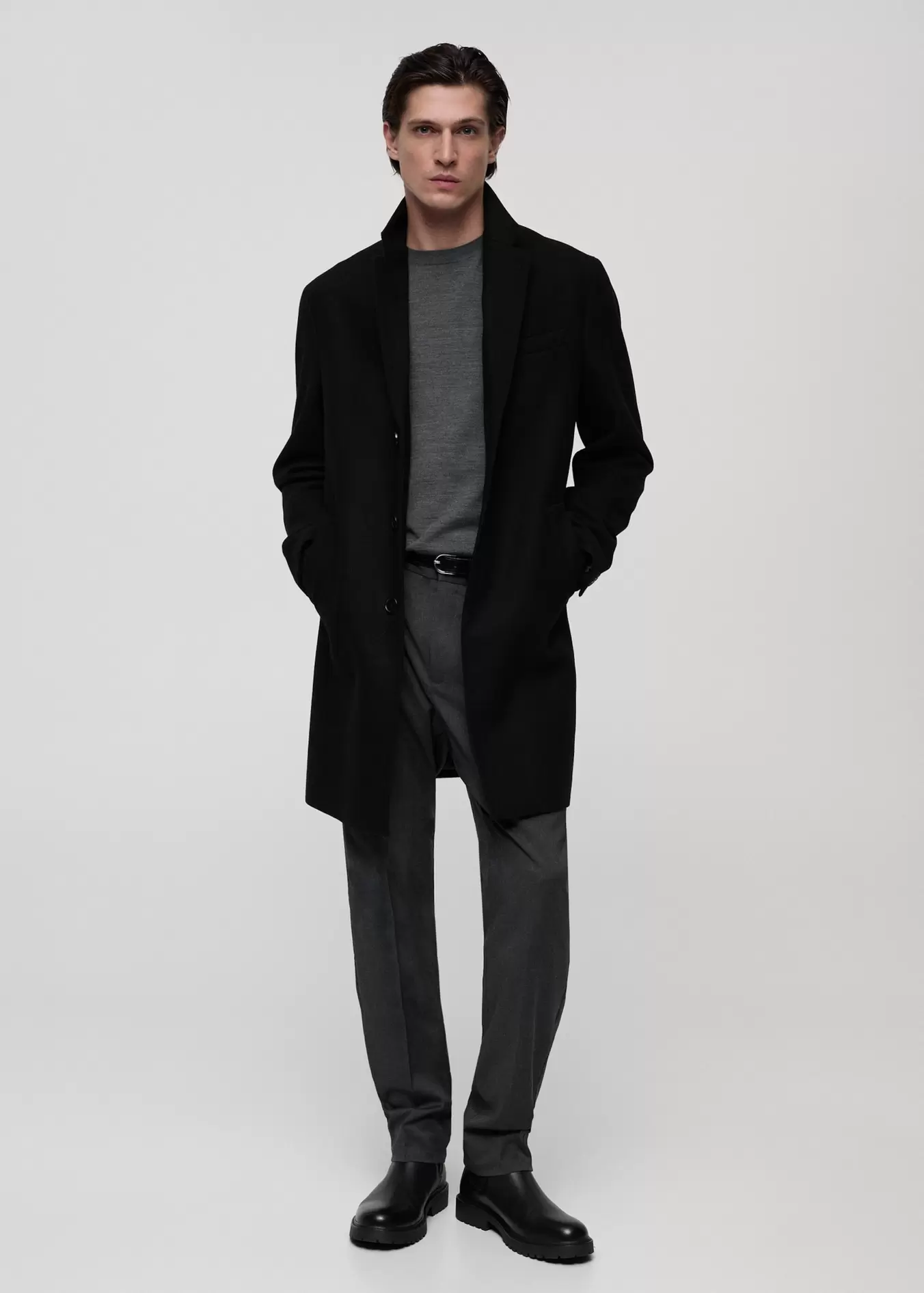 Long recycled wool coat offers at $329.99 in Mango