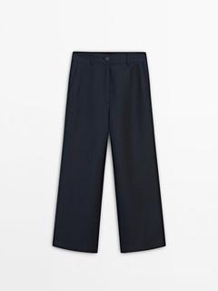 Navy blue straight fit co-ord trousers offers at $169 in Massimo Dutti