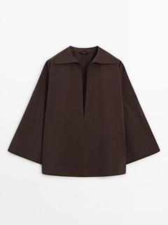 Poplin shirt with polo collar and V-neckline - Limited Edition offers at $219 in Massimo Dutti