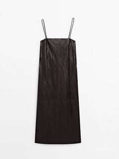 Crackled nappa leather midi dress - Limited Edition offers at $599 in Massimo Dutti