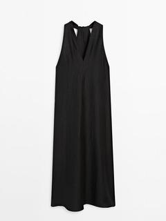 V-neck dress with back knot detail offers at $169 in Massimo Dutti