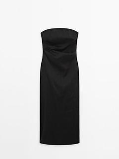 Linen blend strapless dress offers at $199 in Massimo Dutti