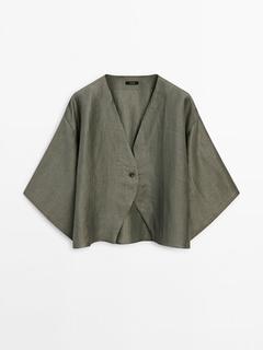 Short linen blend kimono offers at $129 in Massimo Dutti