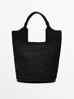 Raffia tote bag with leather strap offers at $329 in Massimo Dutti