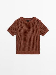 Crochet knit sweater with short sleeves offers at $149 in Massimo Dutti