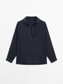 100% linen polo collar blouse offers at $129 in Massimo Dutti