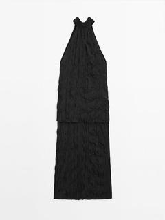 Pleated halter dress with back detail offers at $199 in Massimo Dutti