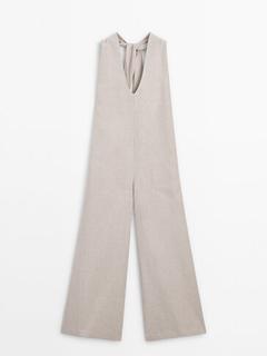 Linen blend halter jumpsuit offers at $279 in Massimo Dutti