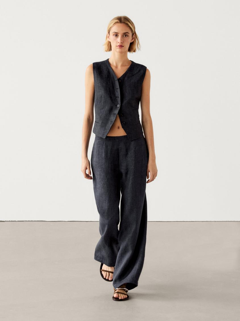 100% linen barrel co-ord trousers offers at $149 in Massimo Dutti