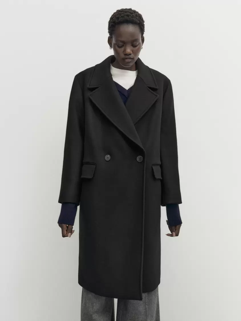 Black wool blend comfort coat offers at $179 in Massimo Dutti