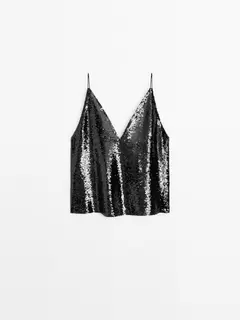 Strappy sequin top offers at $129 in Massimo Dutti